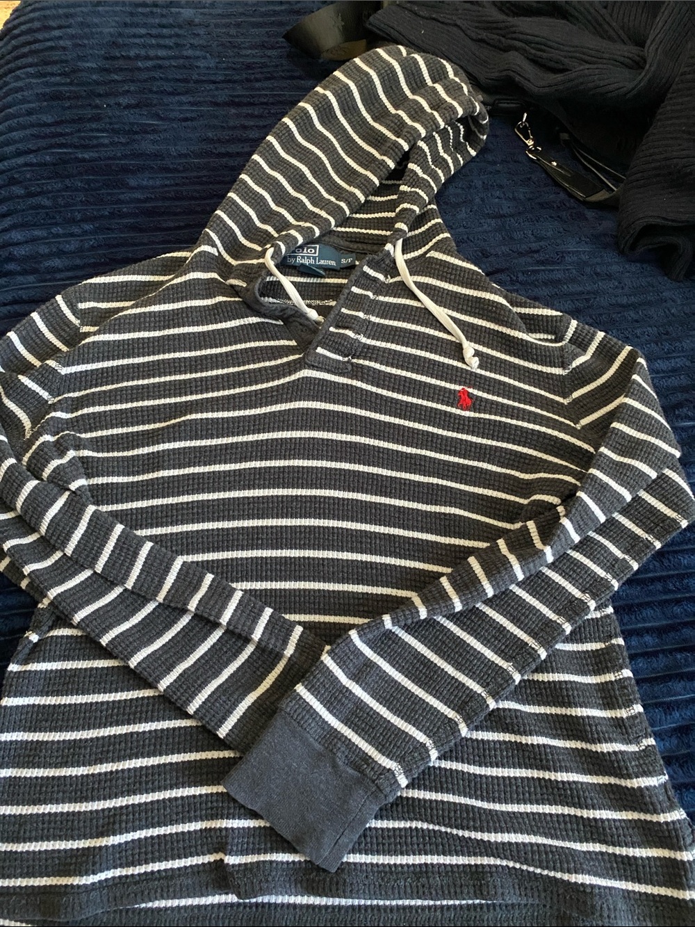 Polo by Ralph Lauren Men’s Black & White Striped Waffle Hoodie